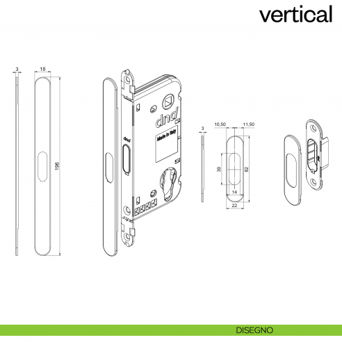 Serratura magnetica Dnd Vertical cilindro yale interasse 85 mm - disegno