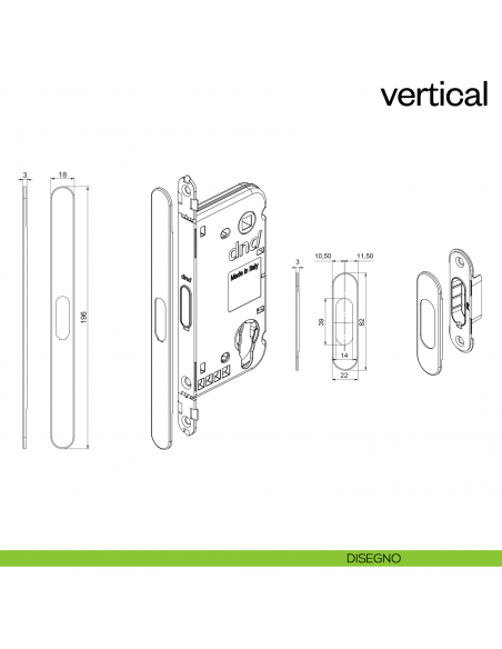 Serratura magnetica Dnd Vertical cilindro yale interasse 85 mm - disegno