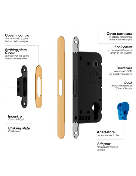 Serratura magnetica Dnd Vertical yale con adattatore per nottolino WC interasse 96 mm