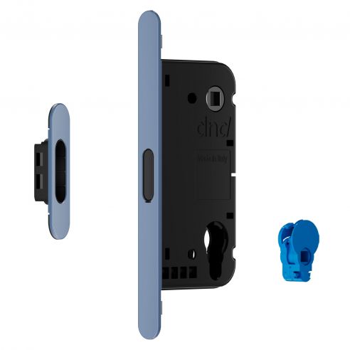 Serratura magnetica Dnd Vertical yale con adattatore per nottolino WC interasse 96 mm - blu colomba