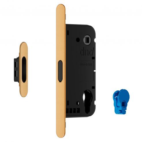 Serratura magnetica Dnd Vertical yale con adattatore per nottolino WC interasse 96 mm - oro antico satinato