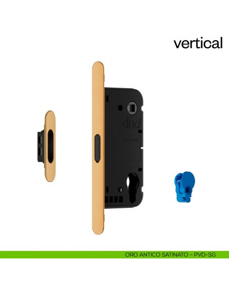 Serratura magnetica Dnd Vertical yale con adattatore per nottolino WC interasse 96 mm - oro antico satinato