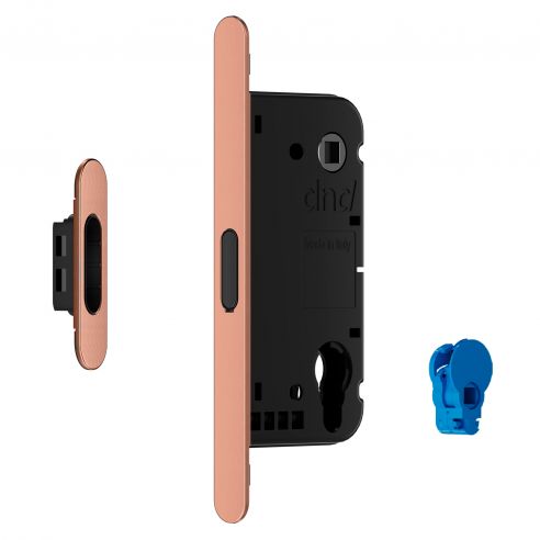 Serratura magnetica Dnd Vertical yale con adattatore per nottolino WC interasse 96 mm - rame satinato