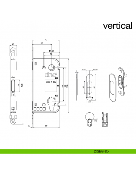 Serratura magnetica Dnd Vertical yale con adattatore per nottolino WC interasse 96 mm