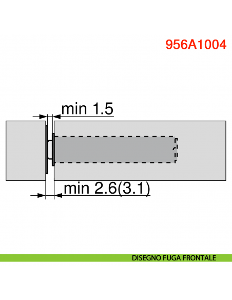 Cricchetto magnetico a pressione Blum Tip-On 956A1004 corsa lunga 38 mm - disegno fuga frontale