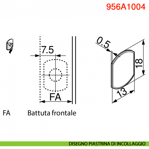 Cricchetto magnetico a pressione Blum Tip-On 956A1004 corsa lunga 38 mm - disegno piastrina da incollaggio