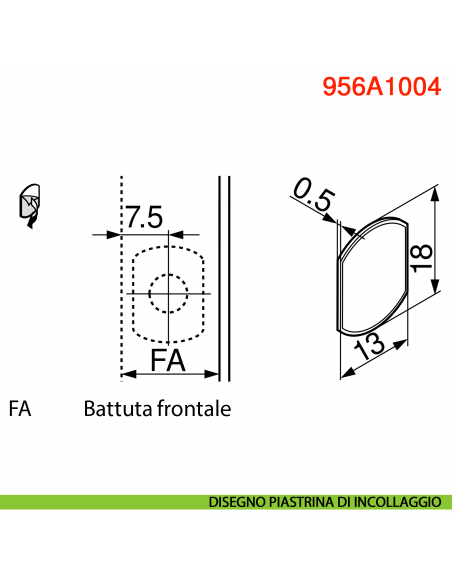 Cricchetto magnetico a pressione Blum Tip-On 956A1004 corsa lunga 38 mm - disegno piastrina da incollaggio