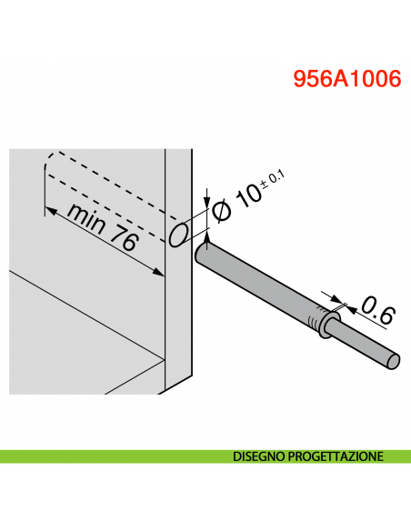 Cricchetto paracolpo a pressione Blum Tip-On 956A1006 corsa lunga 38 mm - disegno progettazione