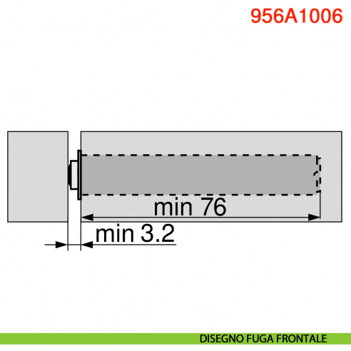 Cricchetto paracolpo a pressione Blum Tip-On 956A1006 corsa lunga 38 mm - disegno fuga frontale