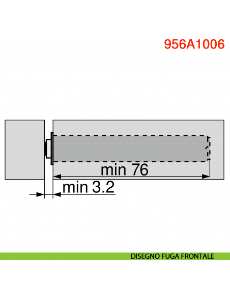 Cricchetto paracolpo a pressione Blum Tip-On 956A1006 corsa lunga 38 mm - disegno fuga frontale