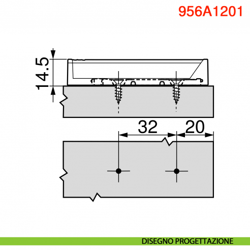 Piastra di supporto dritta per cricchetto Blum Tip-On 956A1201 corsa lunga 38 mm - disegno progettazione