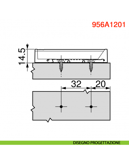 Piastra di supporto dritta per cricchetto Blum Tip-On 956A1201 corsa lunga 38 mm - disegno progettazione