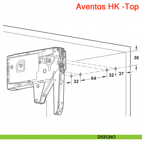 Guarnitura per anta a ribalta Blum Aventos HK-Top fissaggio viti per truciolare - disegno