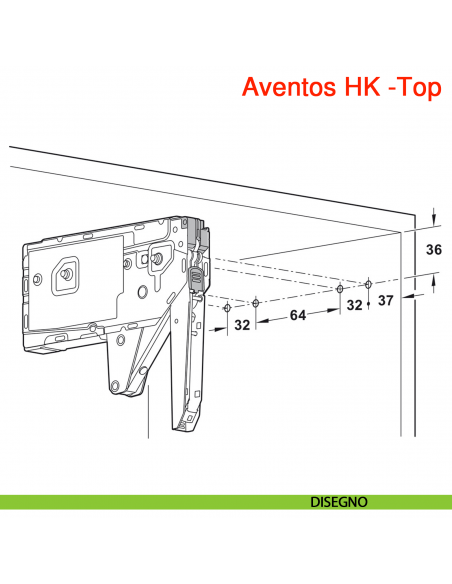 Guarnitura per anta a ribalta Blum Aventos HK-Top fissaggio viti per truciolare - disegno