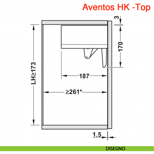 Guarnitura per anta a ribalta Blum Aventos HK-Top fissaggio viti per truciolare - disegno