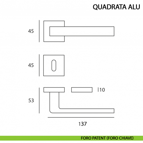 Maniglia per porta Quadrata Alu cromo satinato moderna - foro patent