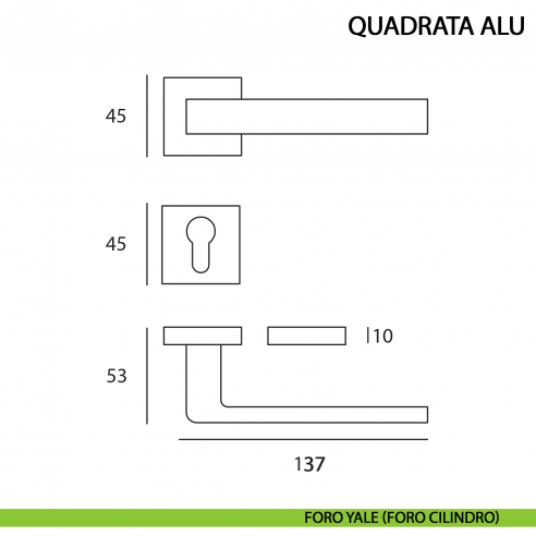 Maniglia per porta Quadrata Alu cromo satinato moderna - foro yale