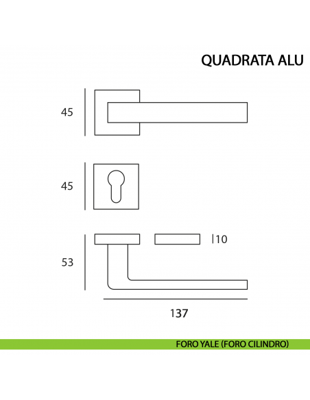 Maniglia per porta Quadrata Alu cromo satinato moderna - foro yale
