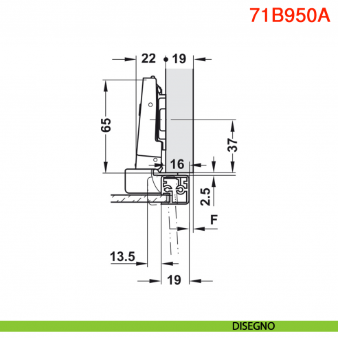 Cerniera Blum 71B950A Clip Top Blumotion per ante con telaio in alluminio a battuta apertura 95 gradi - disegno
