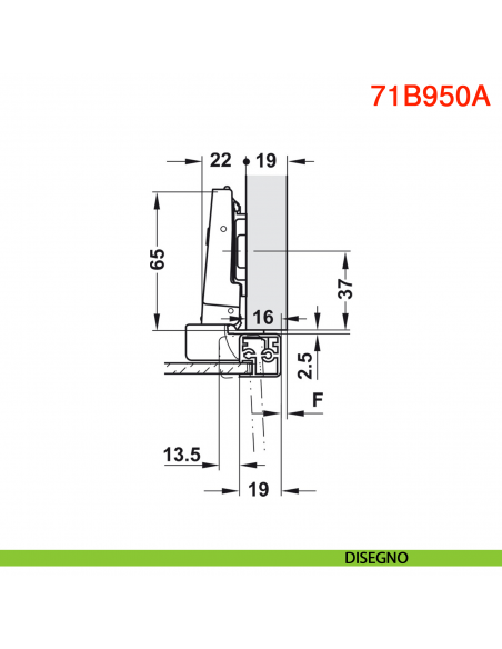 Cerniera Blum 71B950A Clip Top Blumotion per ante con telaio in alluminio a battuta apertura 95 gradi - disegno