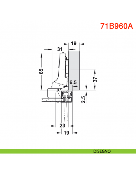 Cerniera Blum Clip Top Blumotion per ante con telaio in alluminio mezza battuta apertura 95 gradi - disegno