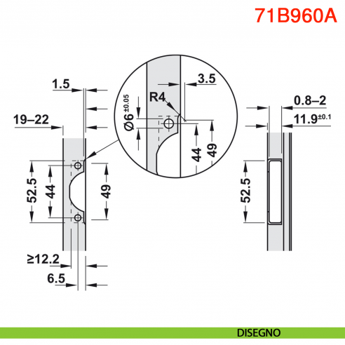Cerniera Blum Clip Top Blumotion per ante con telaio in alluminio mezza battuta apertura 95 gradi - disegno