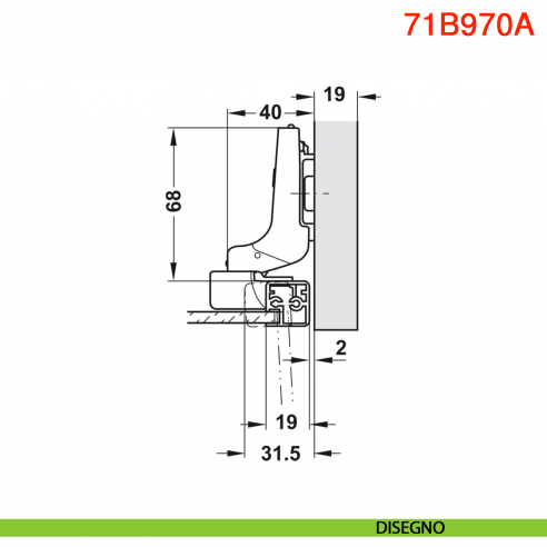 Cerniera Blum 71B970A Clip Top Blumotion per ante con telaio in alluminio battuta interna apertura 95 gradi - disegno