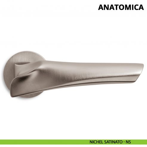 Maniglia per porta interna Anatomica Ento rosetta tonda nichel satinato