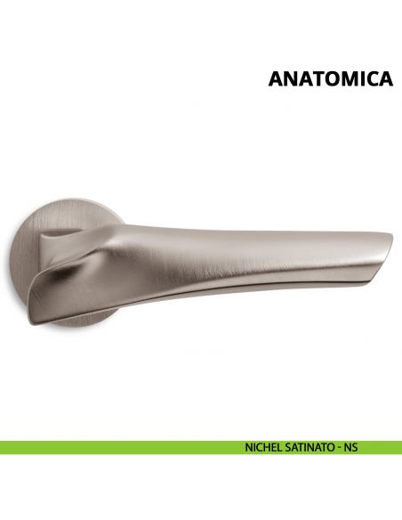 Maniglia per porta interna Anatomica Ento rosetta tonda nichel satinato