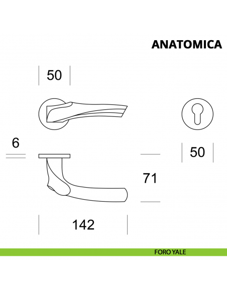 Maniglia per porta interna Anatomica Ento rosetta tonda foro yale