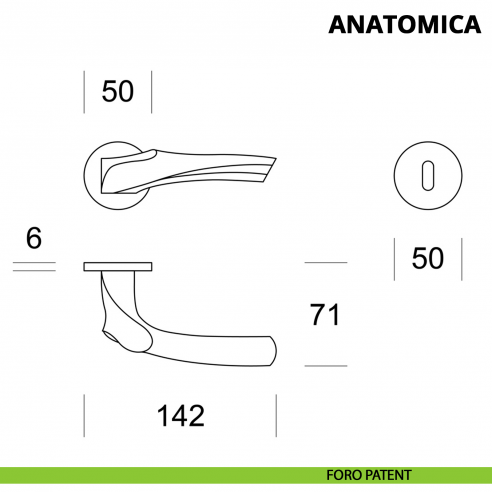 Maniglia per porta interna Anatomica Ento rosetta tonda foro patent