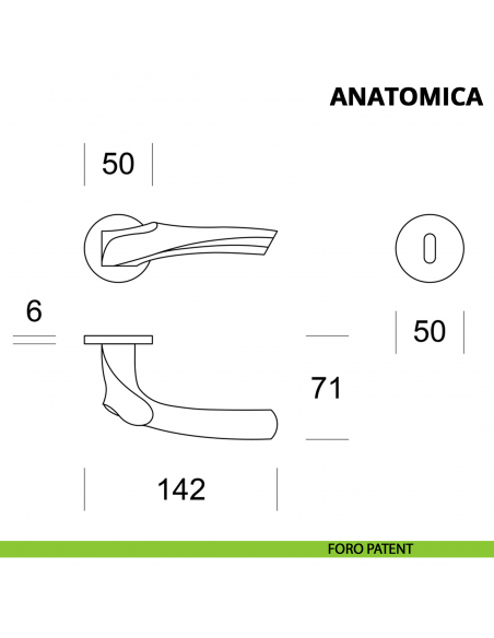 Maniglia per porta interna Anatomica Ento rosetta tonda foro patent