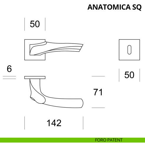 Maniglia per porta interna Anatomica SQ Ento rosetta quadrata foro patent