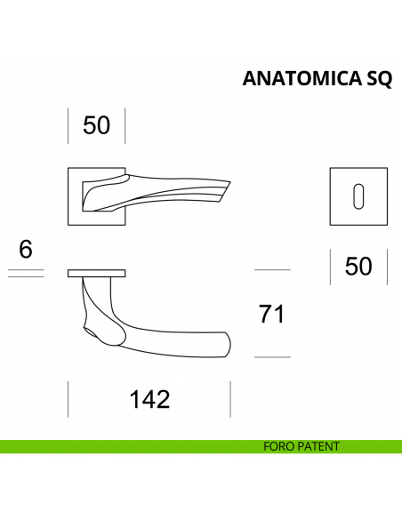 Maniglia per porta interna Anatomica SQ Ento rosetta quadrata foro patent