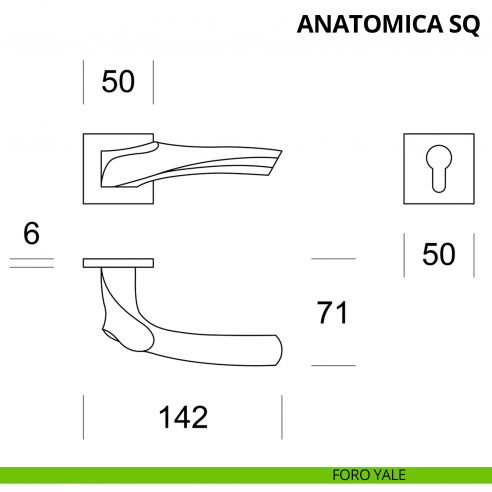 Maniglia per porta interna Anatomica SQ Ento rosetta quadrata foro yale