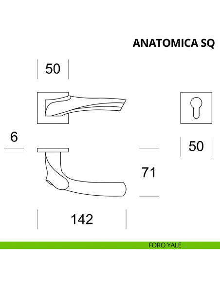 Maniglia per porta interna Anatomica SQ Ento rosetta quadrata foro yale