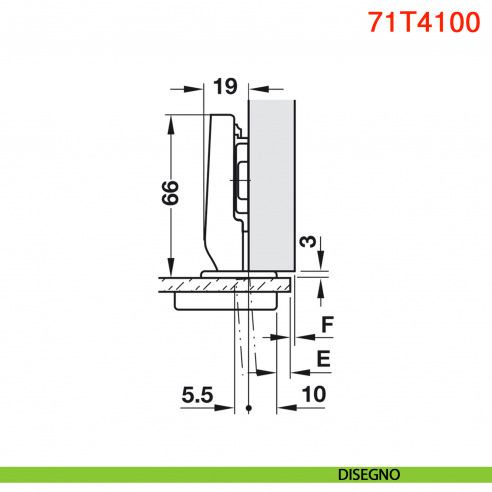 Cerniera per anta in vetro Blum 75T4100 Clip Top a battuta apertura 94 gradi - disegno
