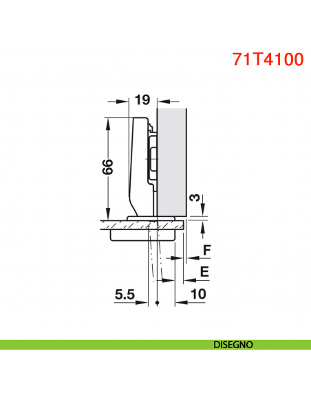 Cerniera per anta in vetro Blum 75T4100 Clip Top a battuta apertura 94 gradi - disegno
