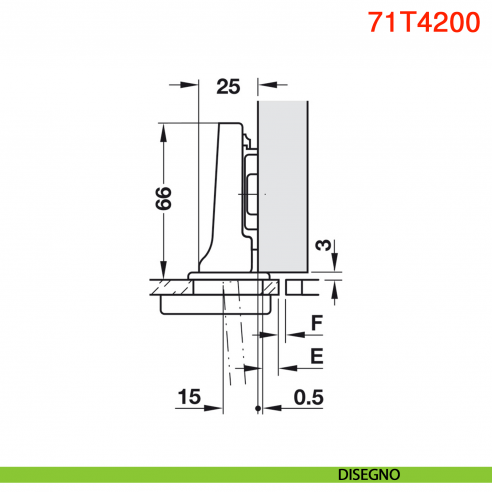 Cerniera per anta in vetro Blum 75T4200 Clip Top mezza battuta apertura 94 gradi - disegno