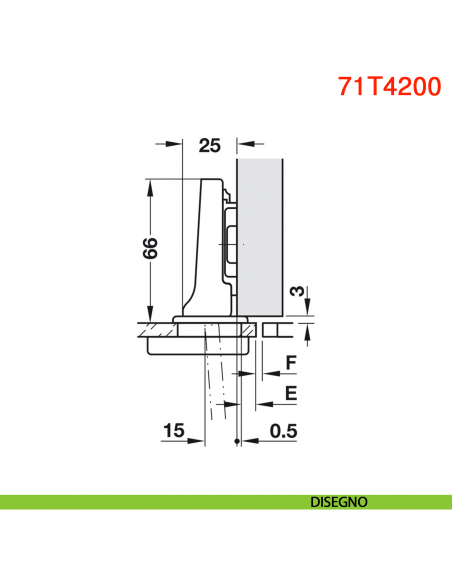 Cerniera per anta in vetro Blum 75T4200 Clip Top mezza battuta apertura 94 gradi - disegno