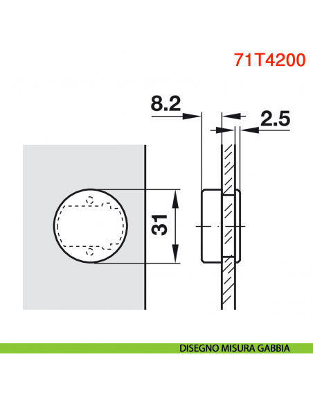 Cerniera per anta in vetro Blum 75T4200 Clip Top mezza battuta apertura 94 gradi - disegno misura gabbia