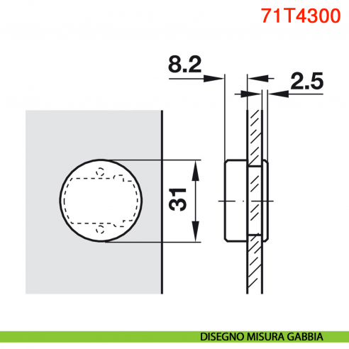 Cerniera per anta in vetro Blum 75T4200 Clip Top battuta interna apertura 94 gradi - disegno misura gabbia