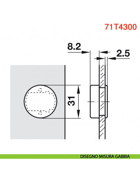 Cerniera per anta in vetro Blum 75T4200 Clip Top battuta interna apertura 94 gradi - disegno misura gabbia
