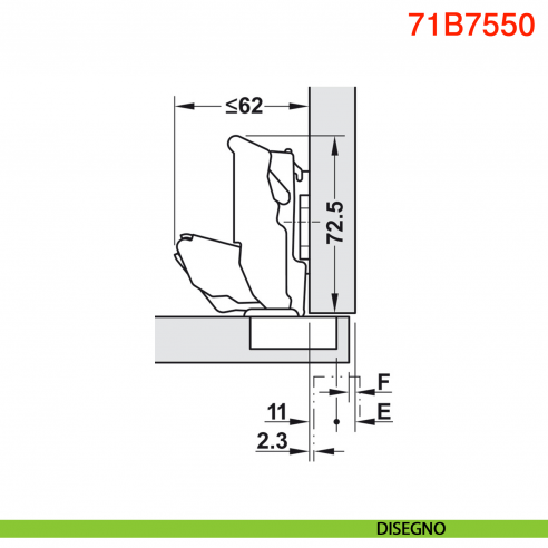 Cerniera Blum 71B7550 Clip Top Blumotion a battuta ammortizzata 155 gradi protusione 0 - disegno