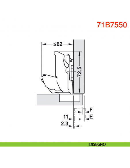Cerniera Blum 71B7550 Clip Top Blumotion a battuta ammortizzata 155 gradi protusione 0 - disegno
