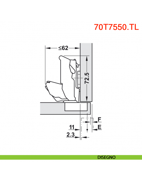 Cerniera Blum 70T7550.TL Clip Top a battuta senza molla 155 gradi protusione 0 - disegno