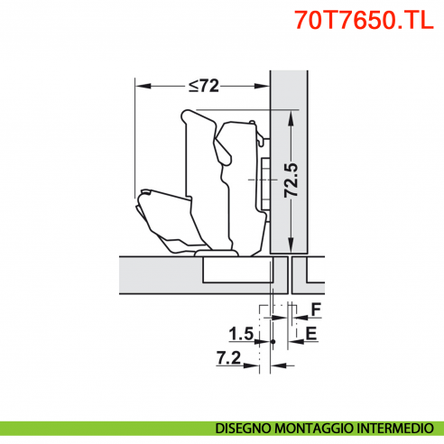 Cerniera Blum 70T7650.TL Clip Top a battuta senza molla 155 gradi protusione 0 - disegno montaggio intermedio