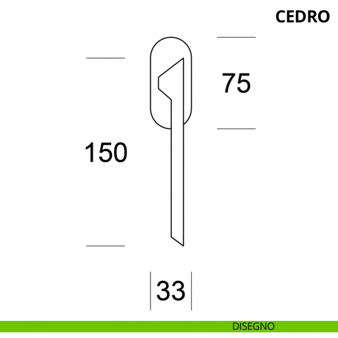 Maniglia per finestra martellina DK Cedro Ento disegno