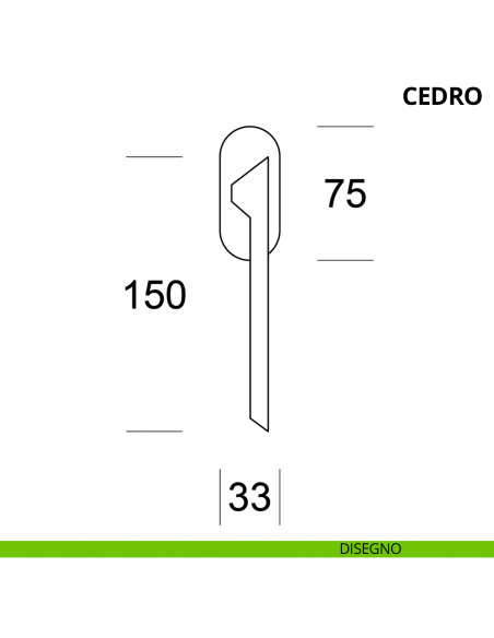 Maniglia per finestra martellina DK Cedro Ento disegno