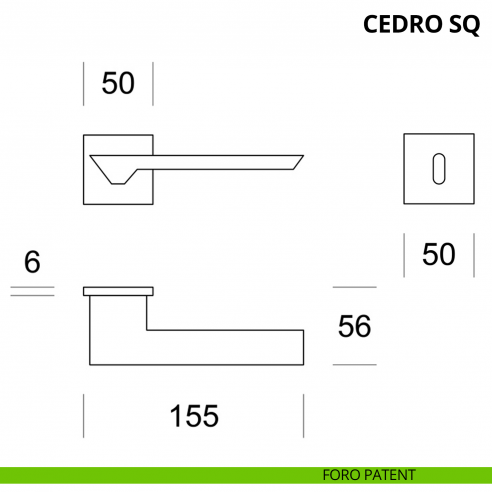 Maniglia per porta interna Cedro SQ Ento rosetta quadrata foro patent